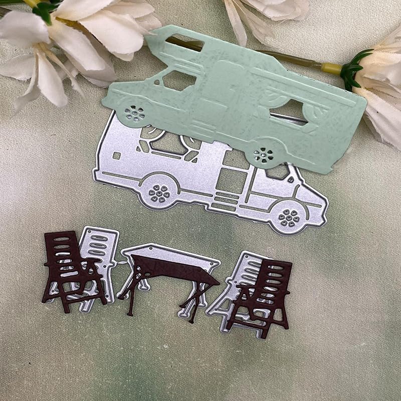 Lapoo Flowers Metal Cutting Die for Scrapbooking - Durable, Cut Stencils for DIY Scrapbook Photo Album Decorative Paper Card, Card Making Supplies (Vacation Rvs and Tables and Chairs 3.1 x 2.9 in) - Image 1